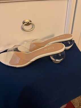 Bar III Clear and White Bubble Heel Slide Sandal